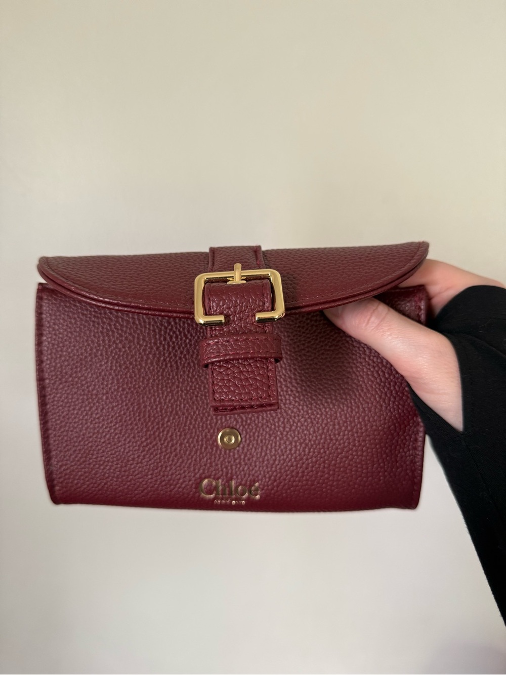 Chloé Parfums Burgundy Pebbled Leather Buckle Wallet - Picture 5 of 11
